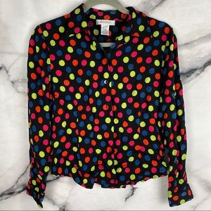 Nine West Neon Polka Dot Button Down